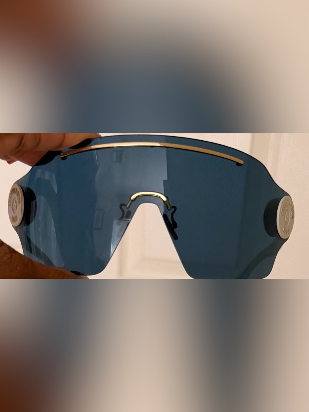 Authentic Dior Blue Shield Visor Sunglasses with Gold Accent